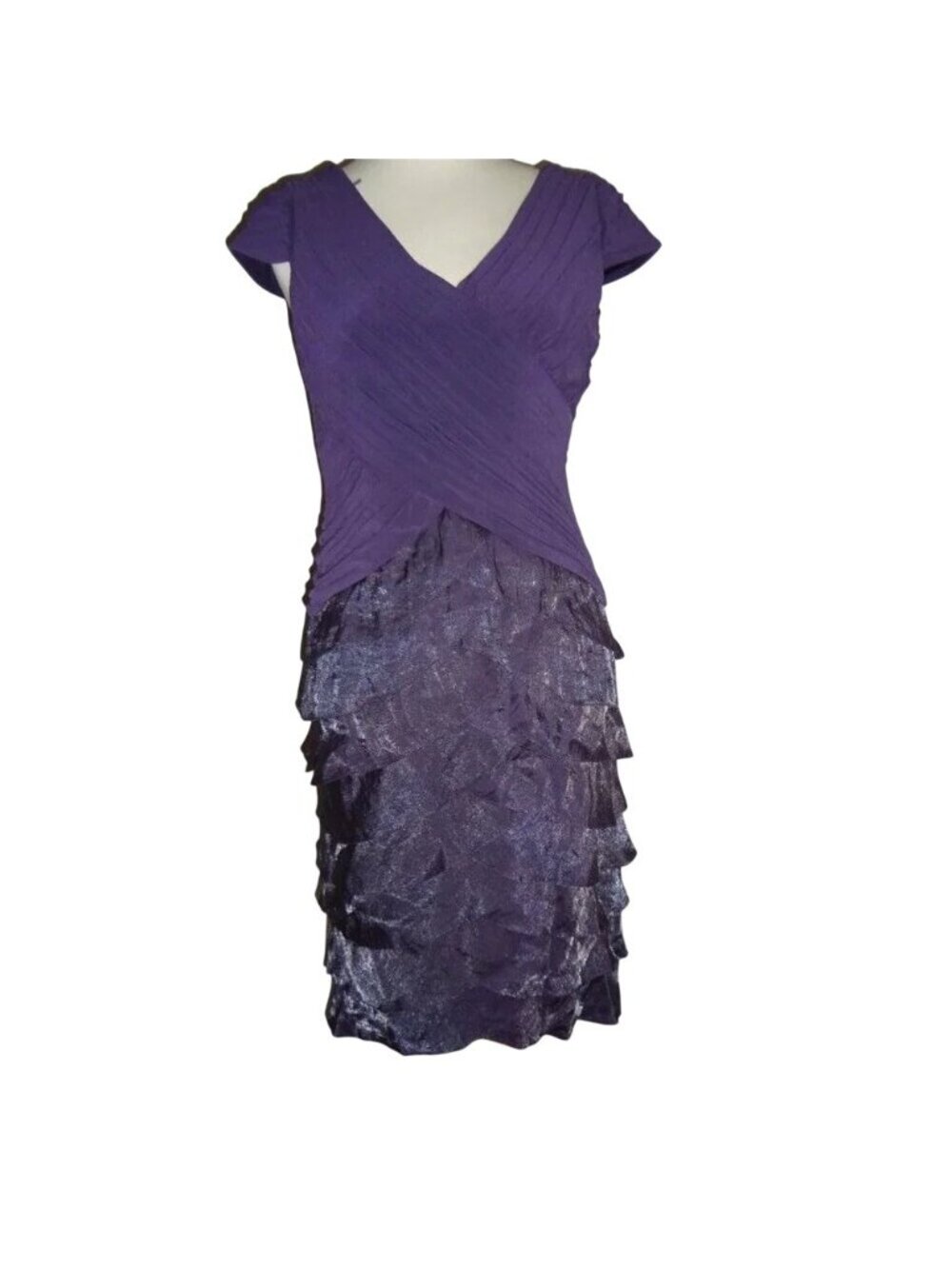 🆕 ADRIANNA PAPELL Jersey Taffeta Shutter Pleat Cocktail Dress Purple 8 - Picture 4 of 9